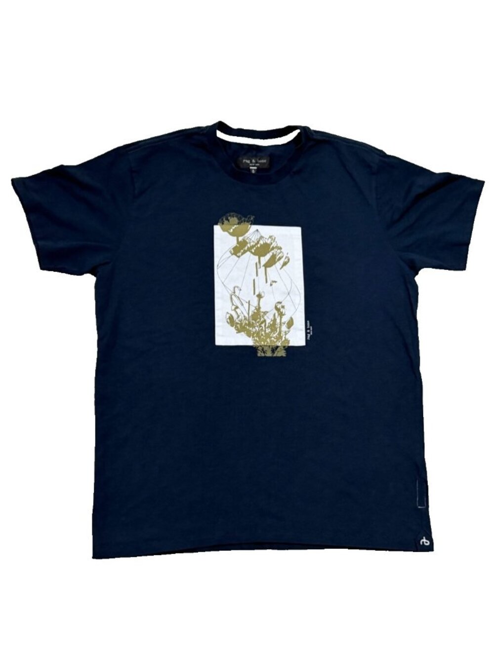 Rag & Bone New York Navy Blue Poppy Abstract Geometric Mens Tee Shirt Blue M
